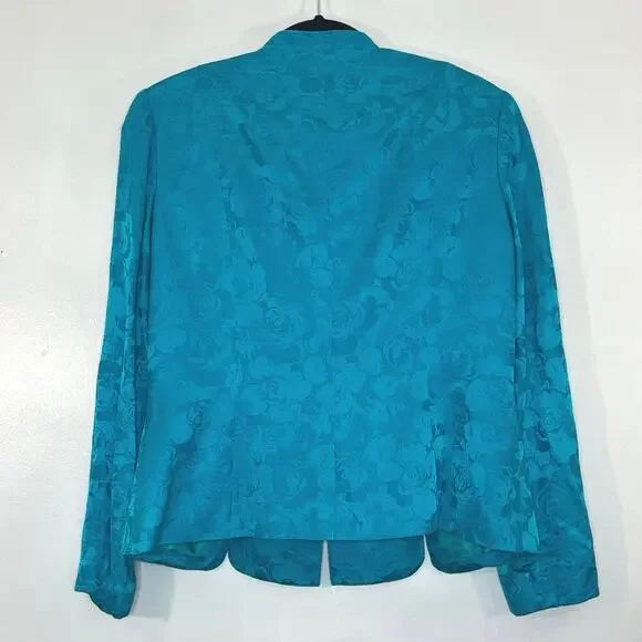 VTG 80s ADRIANNA PAPELL Women Skirt/Jackets Set Floral Long Sleeve Silk 12P Blue - Picture 3 of 14